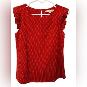 Monteau Red and White Flutter Sleeve Blouse